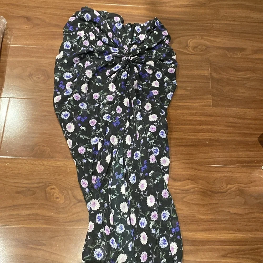 The Kooples / ruched Skirt with purple Floral Print motif buttons 0
